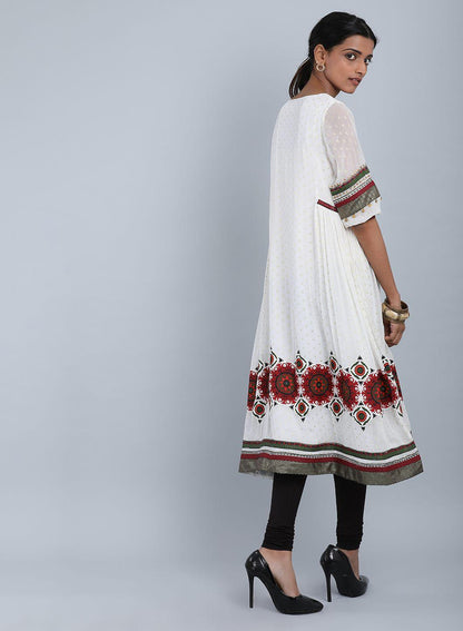 Ecru Round Neck Embellished kurta - wforwoman