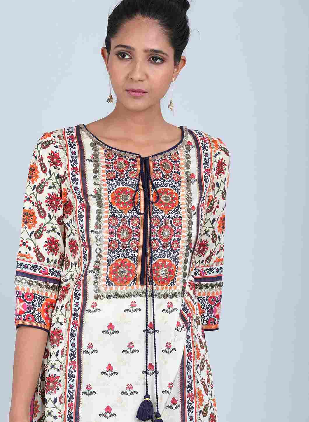 Multicoloured Floral Tie-Up kurta - wforwoman