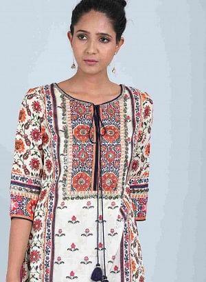 Multicoloured Floral Tie-Up kurta - wforwoman