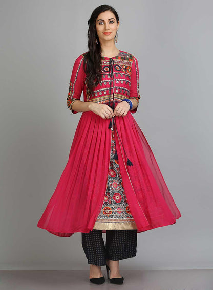 Pink Printed Round Neck kurta - wforwoman