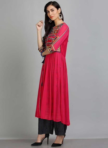 Pink Printed Round Neck kurta - wforwoman