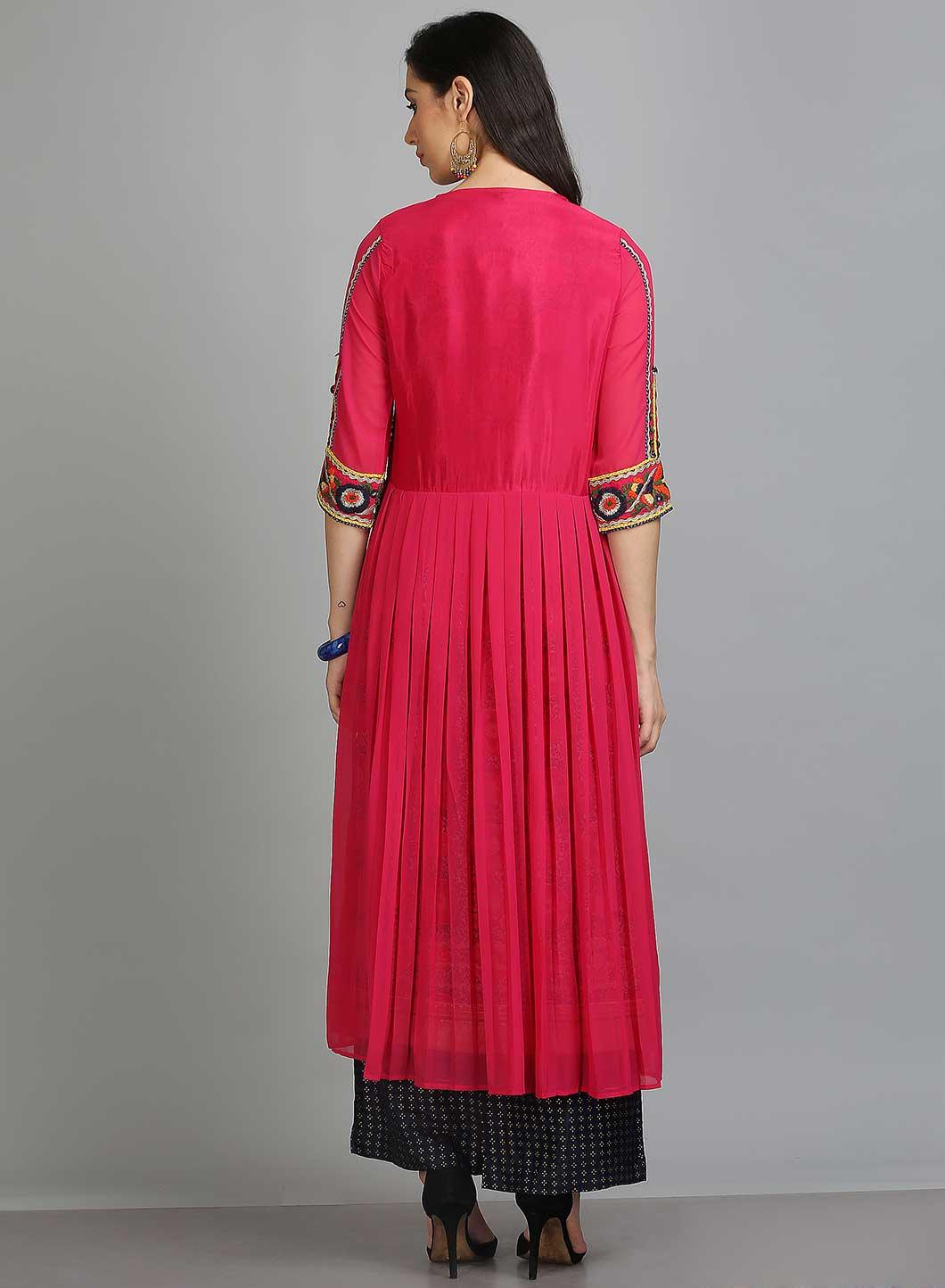 Pink Printed Round Neck kurta - wforwoman