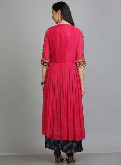 Pink Printed Round Neck kurta - wforwoman