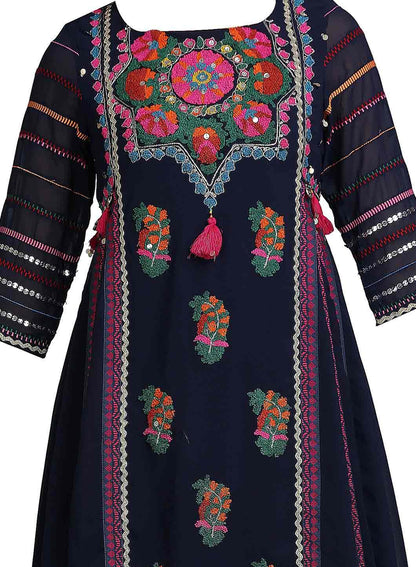 Blue Printed Round Neck 3/4 Sleeves kurta - wforwoman