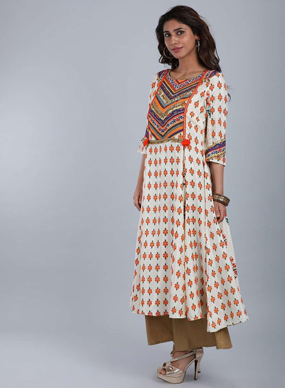 Multicolor Round Neck Printed kurta - wforwoman