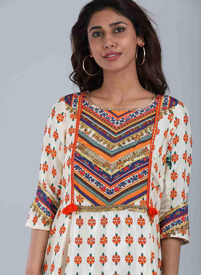 Multicolor Round Neck Printed kurta - wforwoman