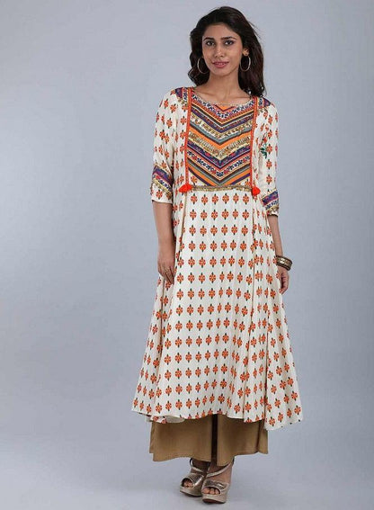 Multicolor Round Neck Printed kurta - wforwoman