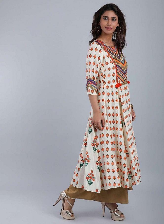 Multicolor Round Neck Printed kurta - wforwoman