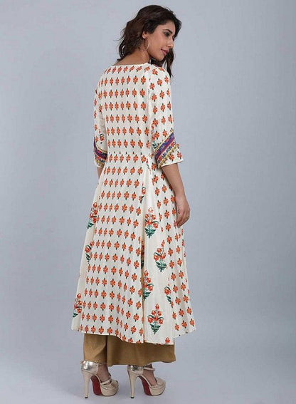 Multicolor Round Neck Printed kurta - wforwoman