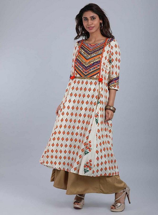 Multicolor Round Neck Printed kurta - wforwoman