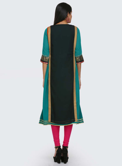 Blue Embroidered Round Neck kurta - wforwoman