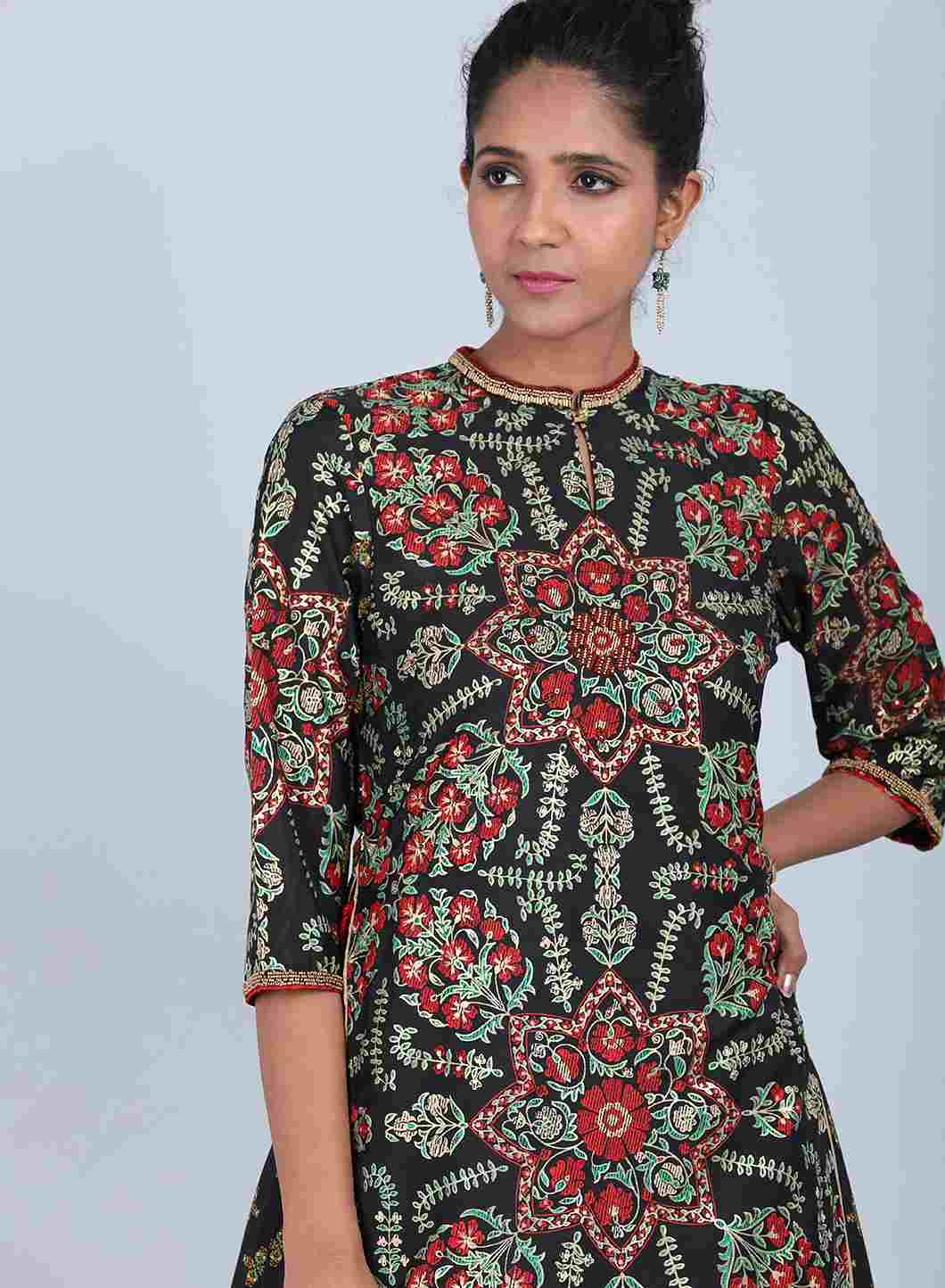 Multicoloured Mandarin Neck Printed kurta