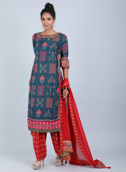 Blue Round Neck Printed kurta