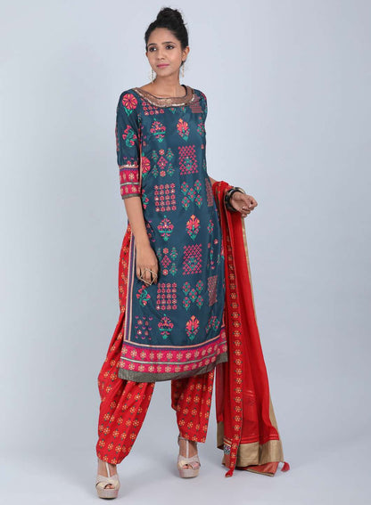 Blue Round Neck Printed kurta