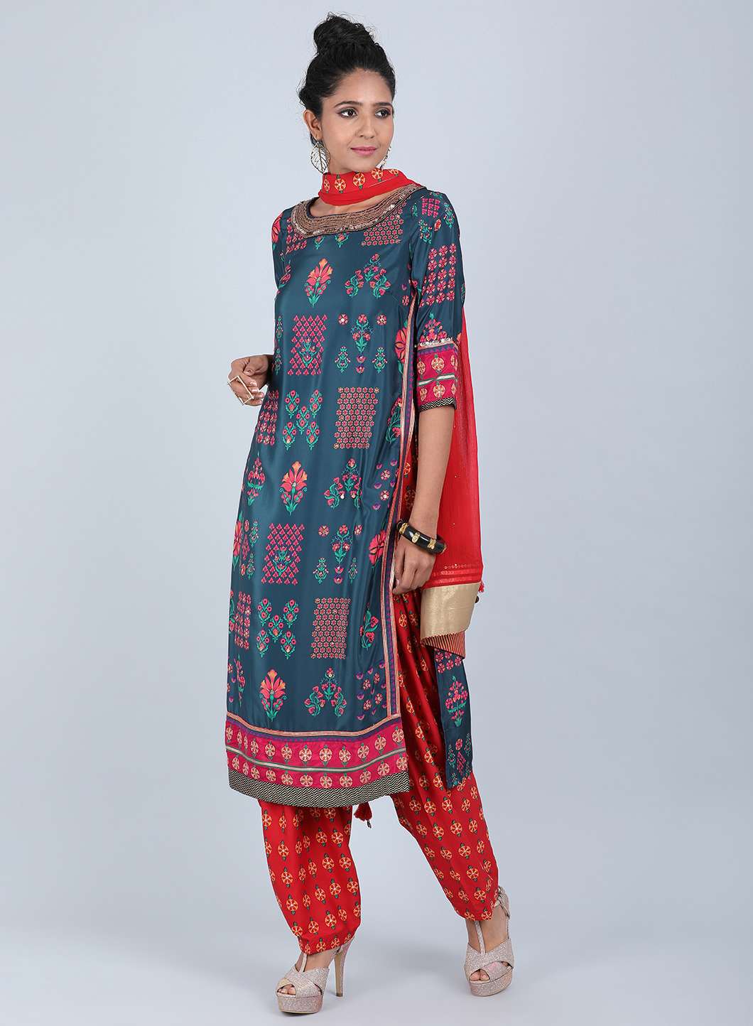 Blue Round Neck Printed kurta