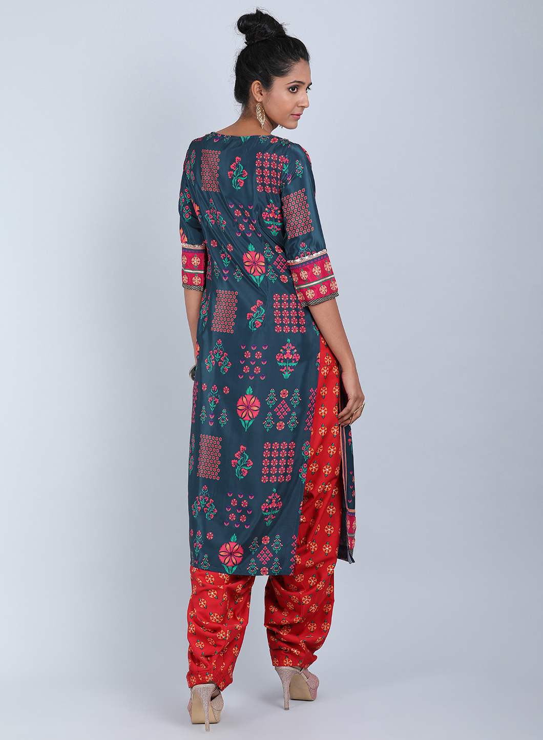 Blue Round Neck Printed kurta