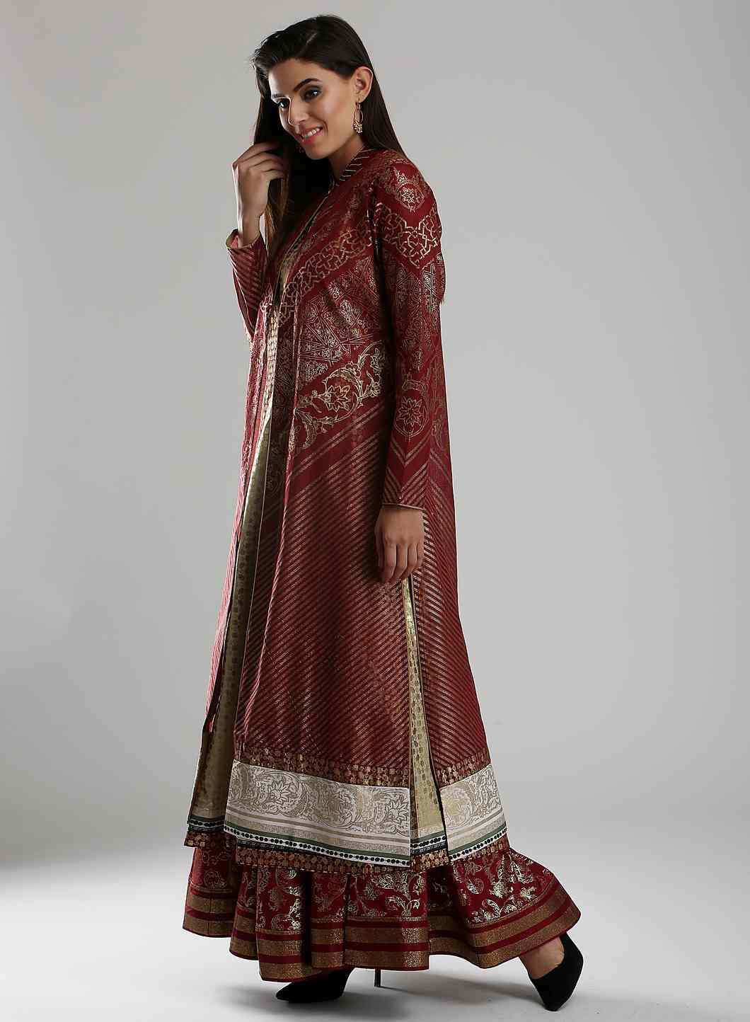 Maroon &amp; Golden Embellished kurta - wforwoman