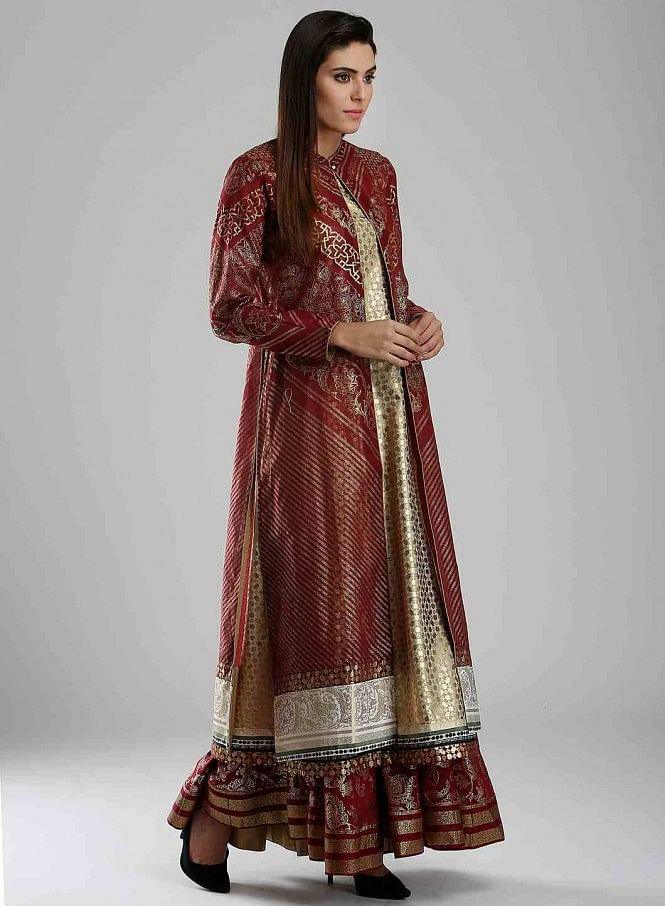 Maroon &amp; Golden Embellished kurta - wforwoman