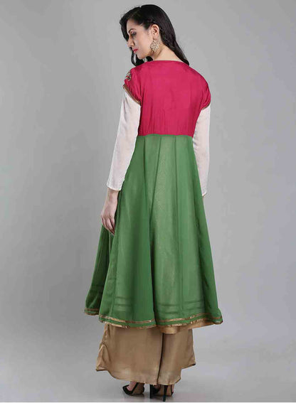 Maroon &amp; Green Round Neck kurta