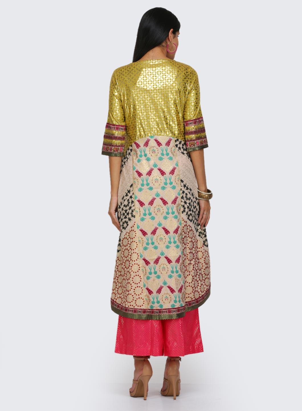 Beige &amp; Yellow Printed kurta - wforwoman