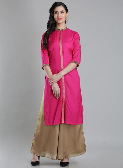 Pink Solid Mandarin Neck kurta - wforwoman