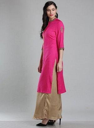 Pink Solid Mandarin Neck kurta - wforwoman