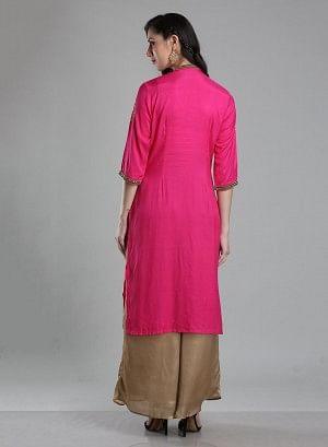 Pink Solid Mandarin Neck kurta - wforwoman