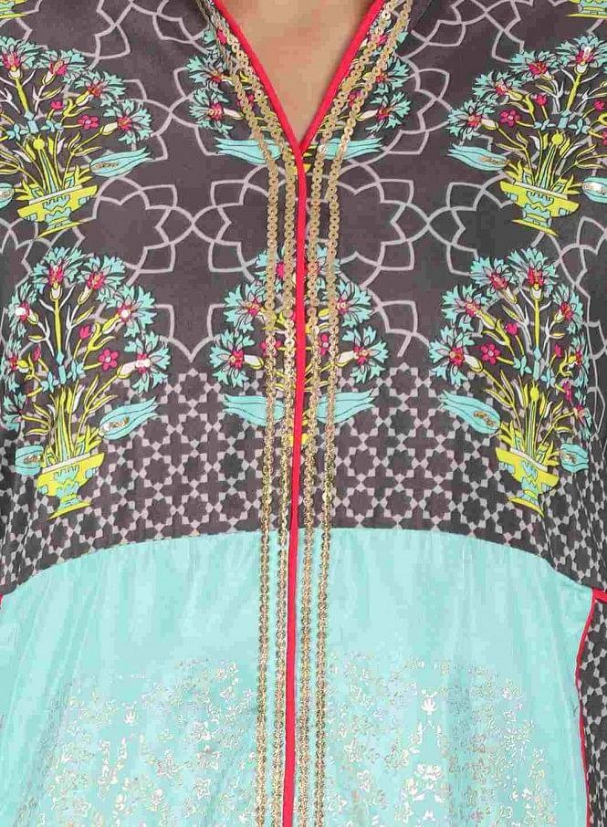 Grey Mandarin Neck Printed kurta - wforwoman