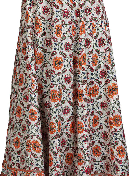 Off-White &amp; Orange Printed Skirt