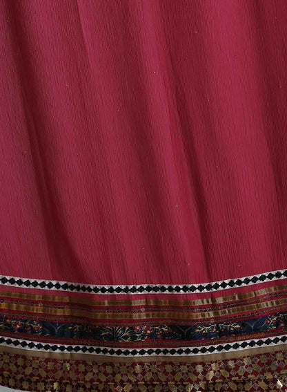 Pink Dupatta With Golden Border