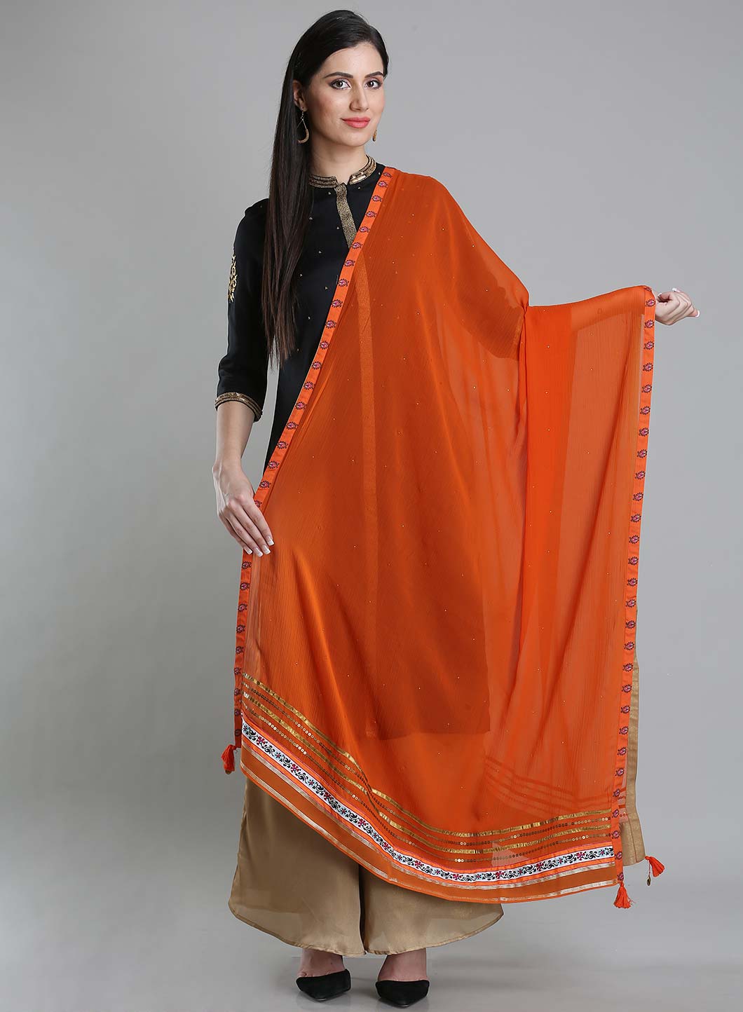 Orange Solid Dupatta