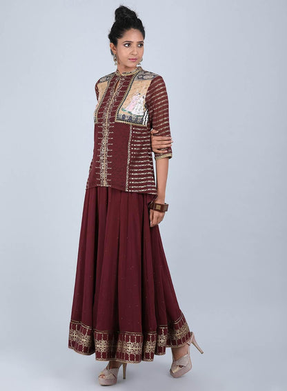 Maroon Embellished kurta Set - wforwoman