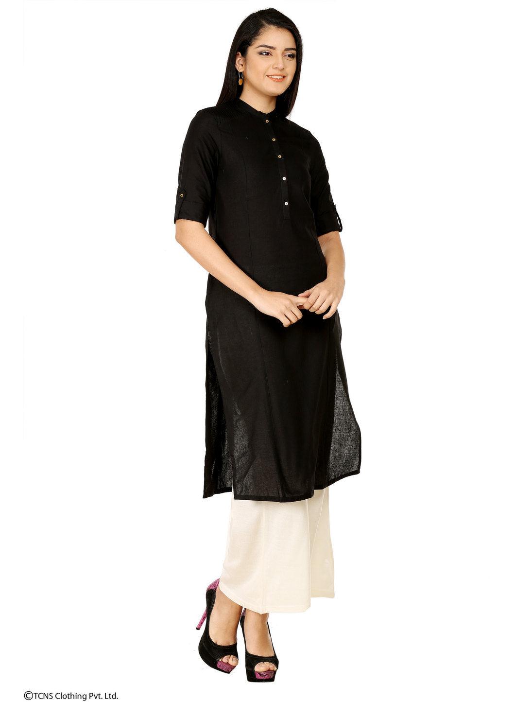 Black 3/4 Sleeve kurta - wforwoman