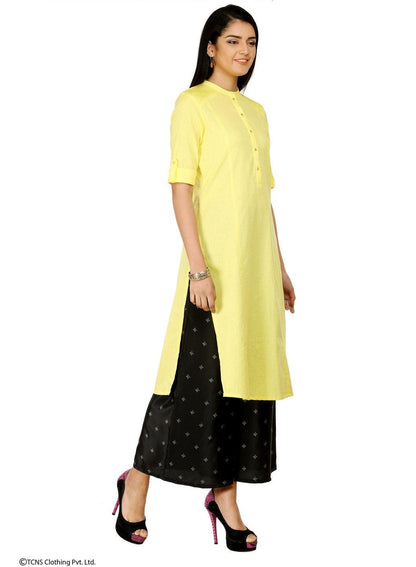 Yellow 3/4 Sleeve kurta - wforwoman