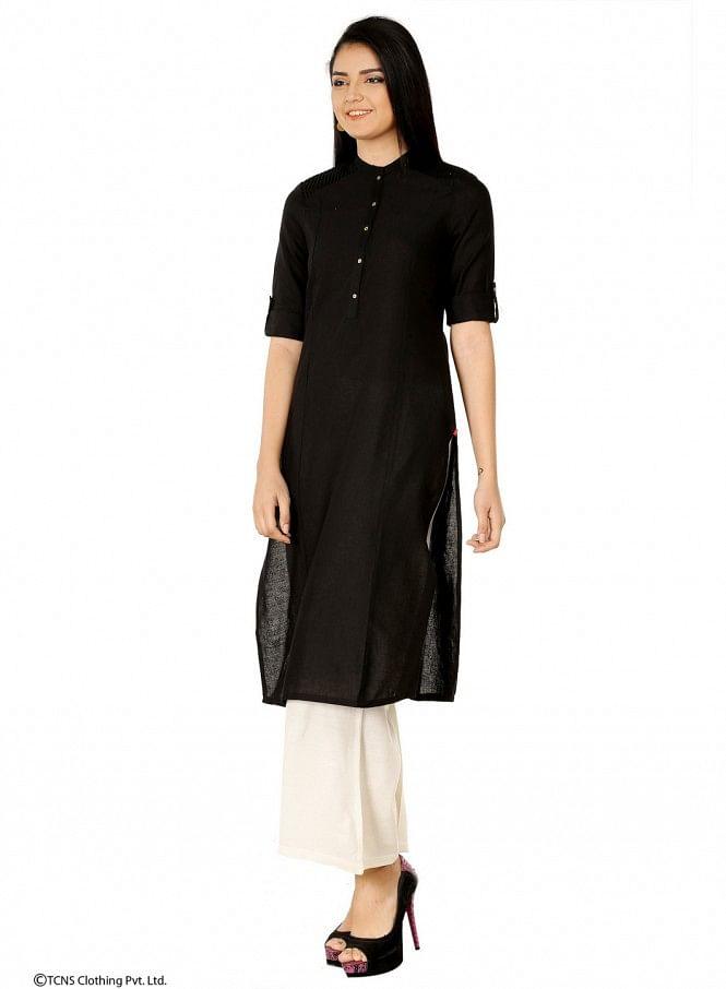 Black 3/4 Sleeve kurta - wforwoman