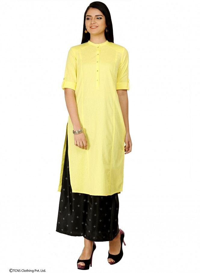 Yellow 3/4 Sleeve kurta - wforwoman