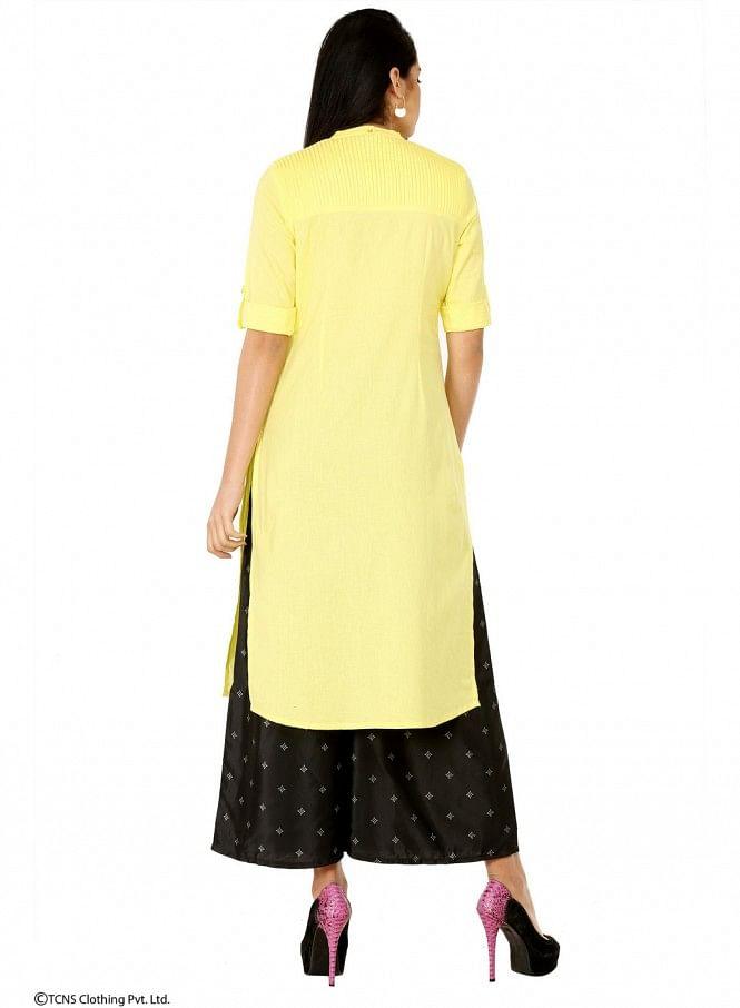 Yellow 3/4 Sleeve kurta - wforwoman