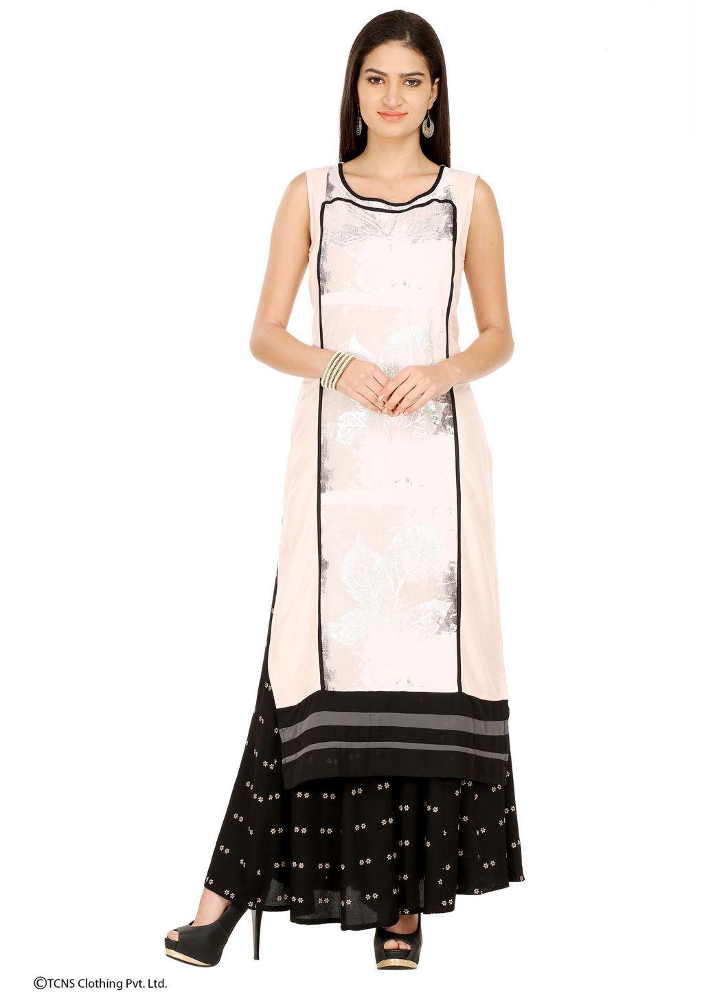 Pink Printed Sleeveless kurta - wforwoman