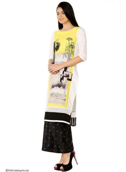 White Printed 3/4 Sleeve kurta - wforwoman