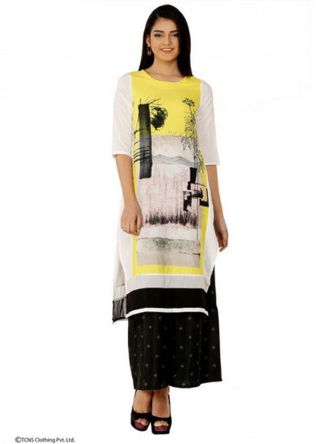 White Printed 3/4 Sleeve kurta - wforwoman