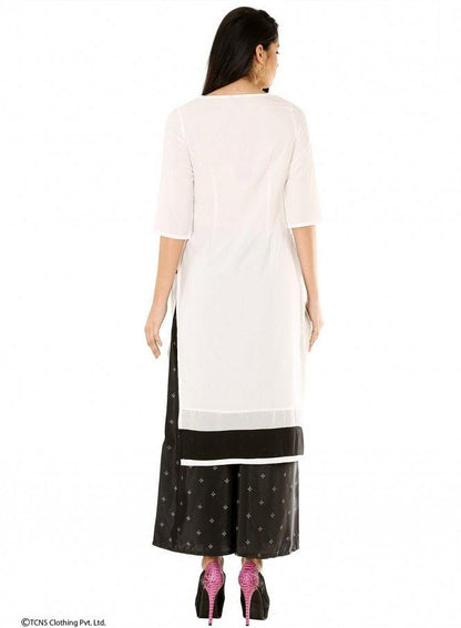 White Printed 3/4 Sleeve kurta - wforwoman