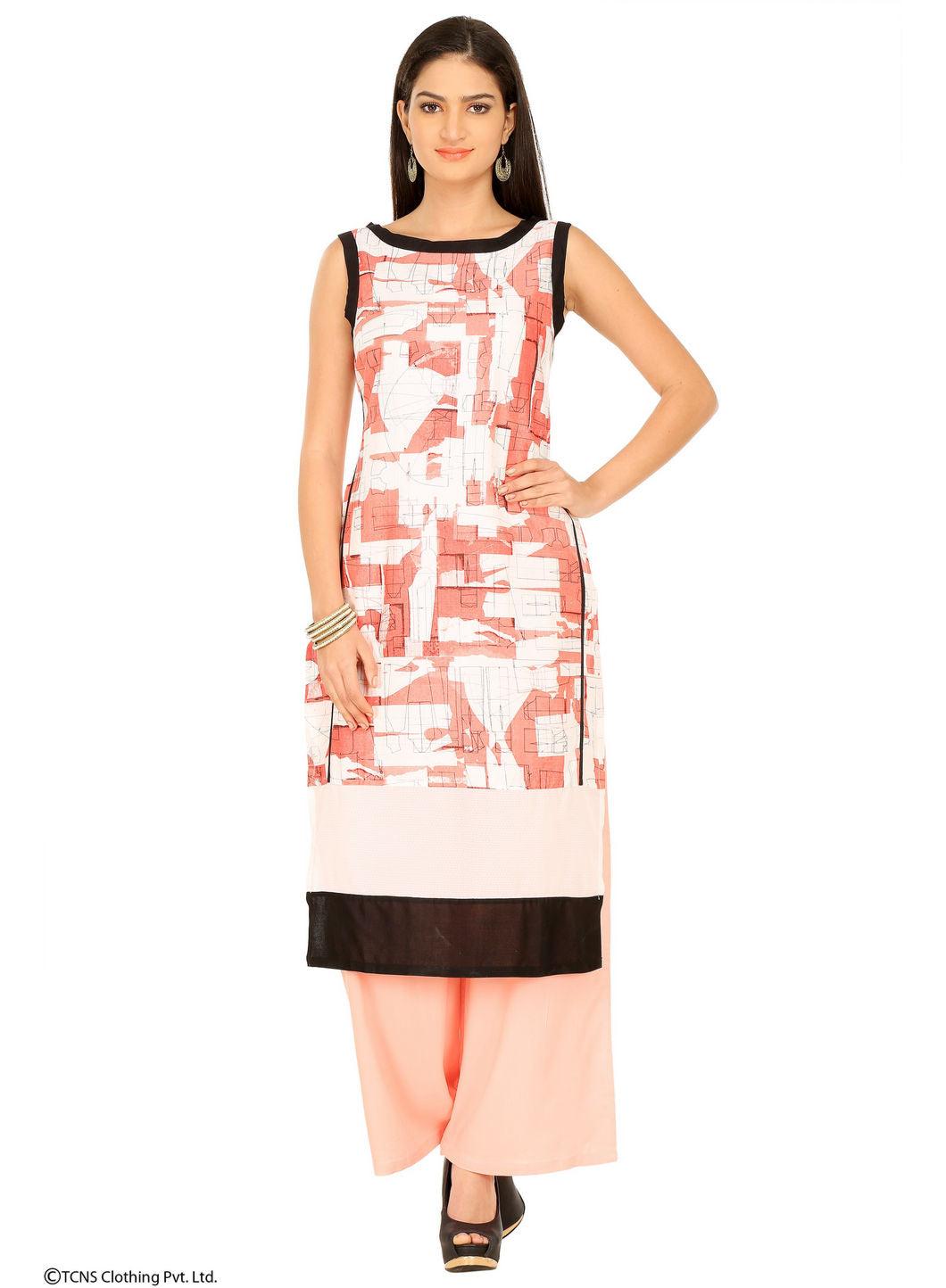 Pink Printed Sleeveless kurta - wforwoman