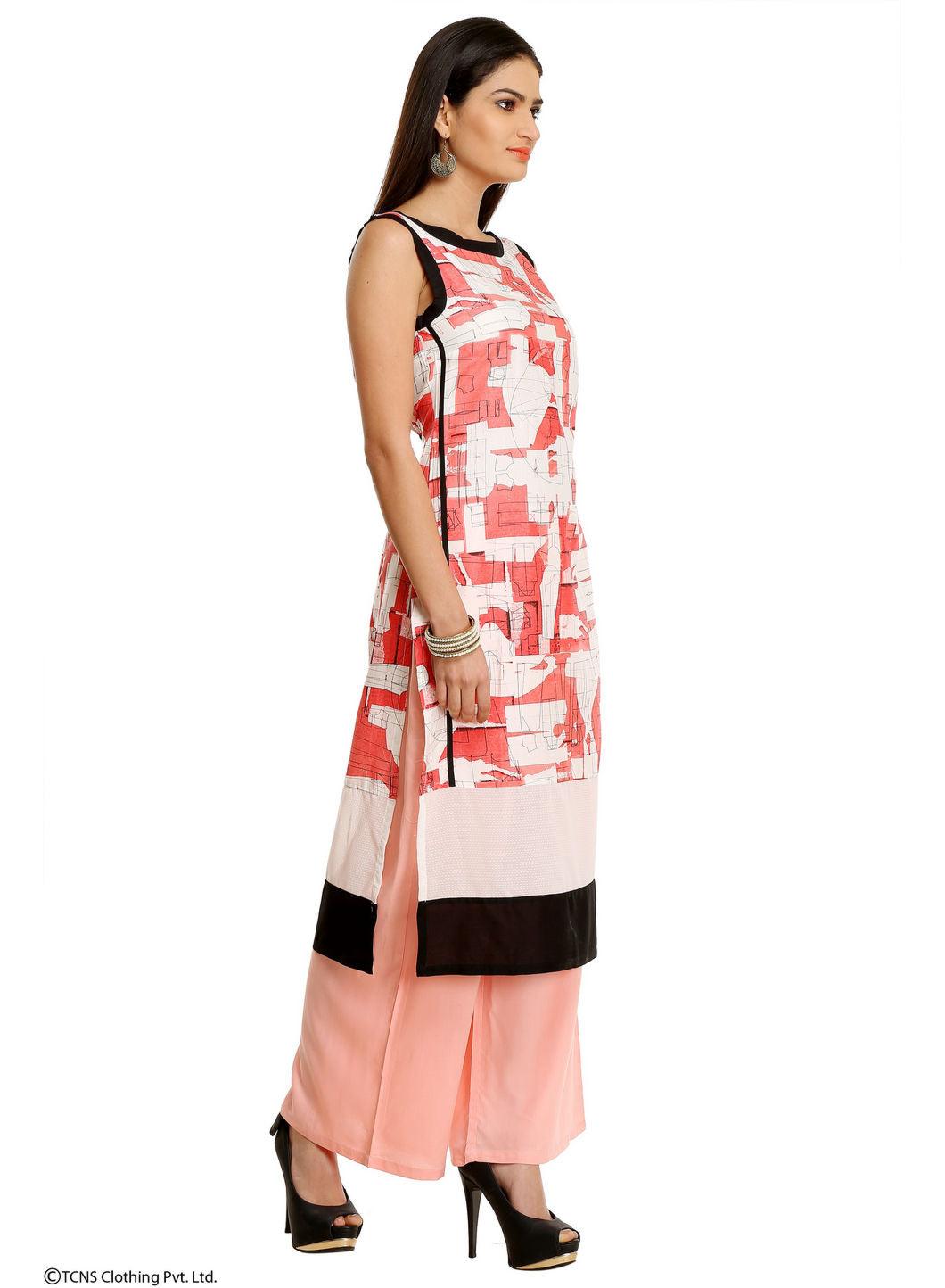 Pink Printed Sleeveless kurta - wforwoman