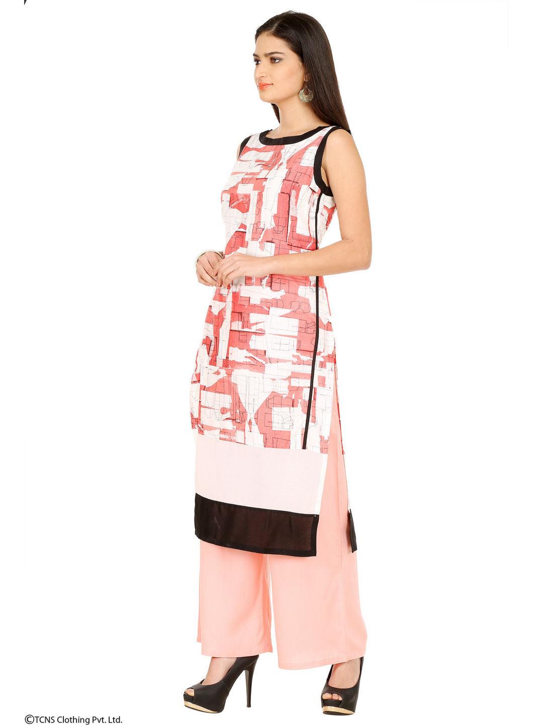 Pink Printed Sleeveless kurta - wforwoman