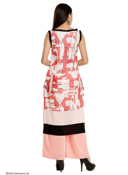 Pink Printed Sleeveless kurta - wforwoman