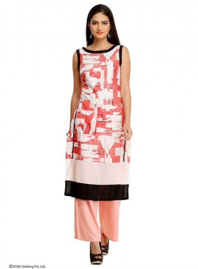 Pink Printed Sleeveless kurta - wforwoman