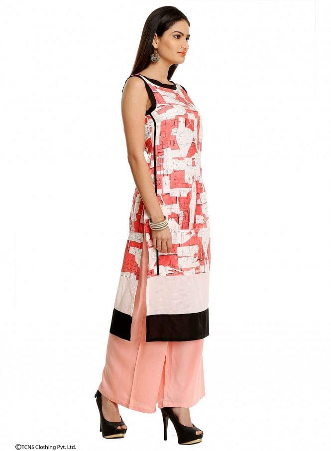 Pink Printed Sleeveless kurta - wforwoman