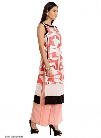 Pink Printed Sleeveless kurta - wforwoman