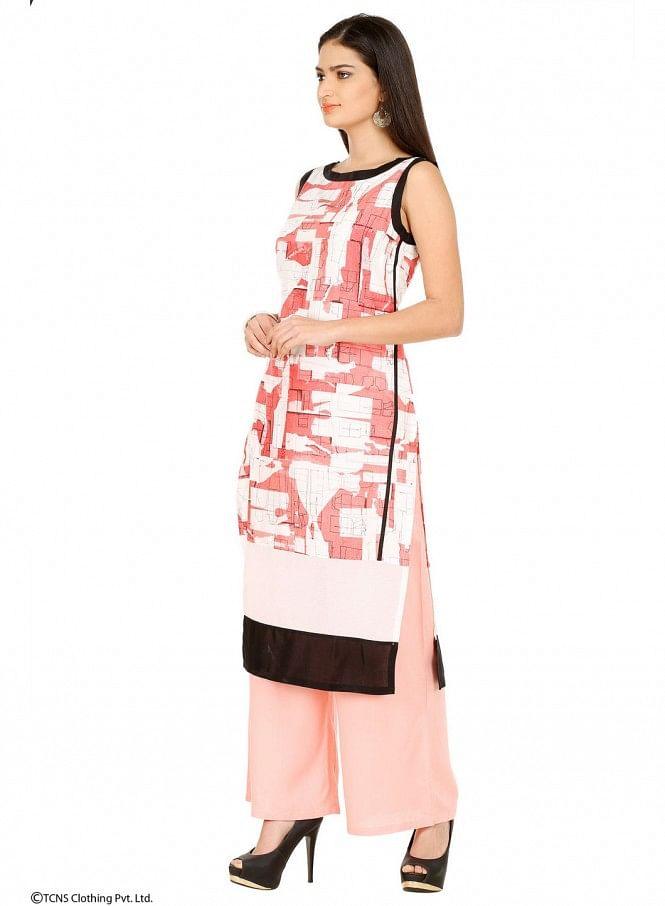 Pink Printed Sleeveless kurta - wforwoman