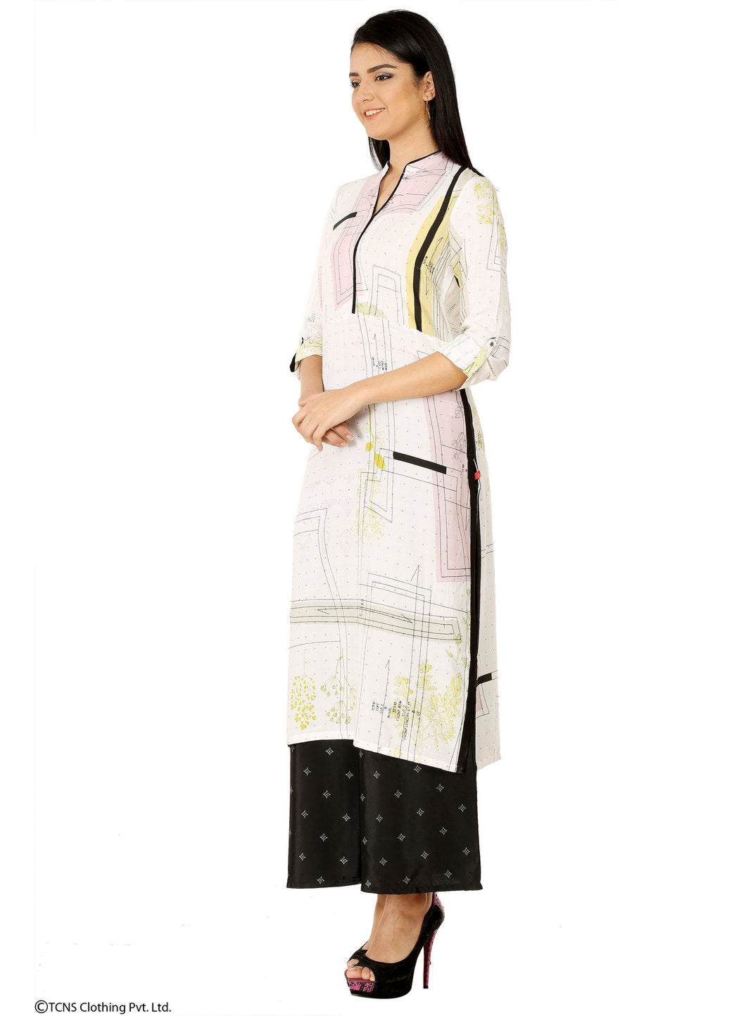 White Printed Full Sleeve kurta